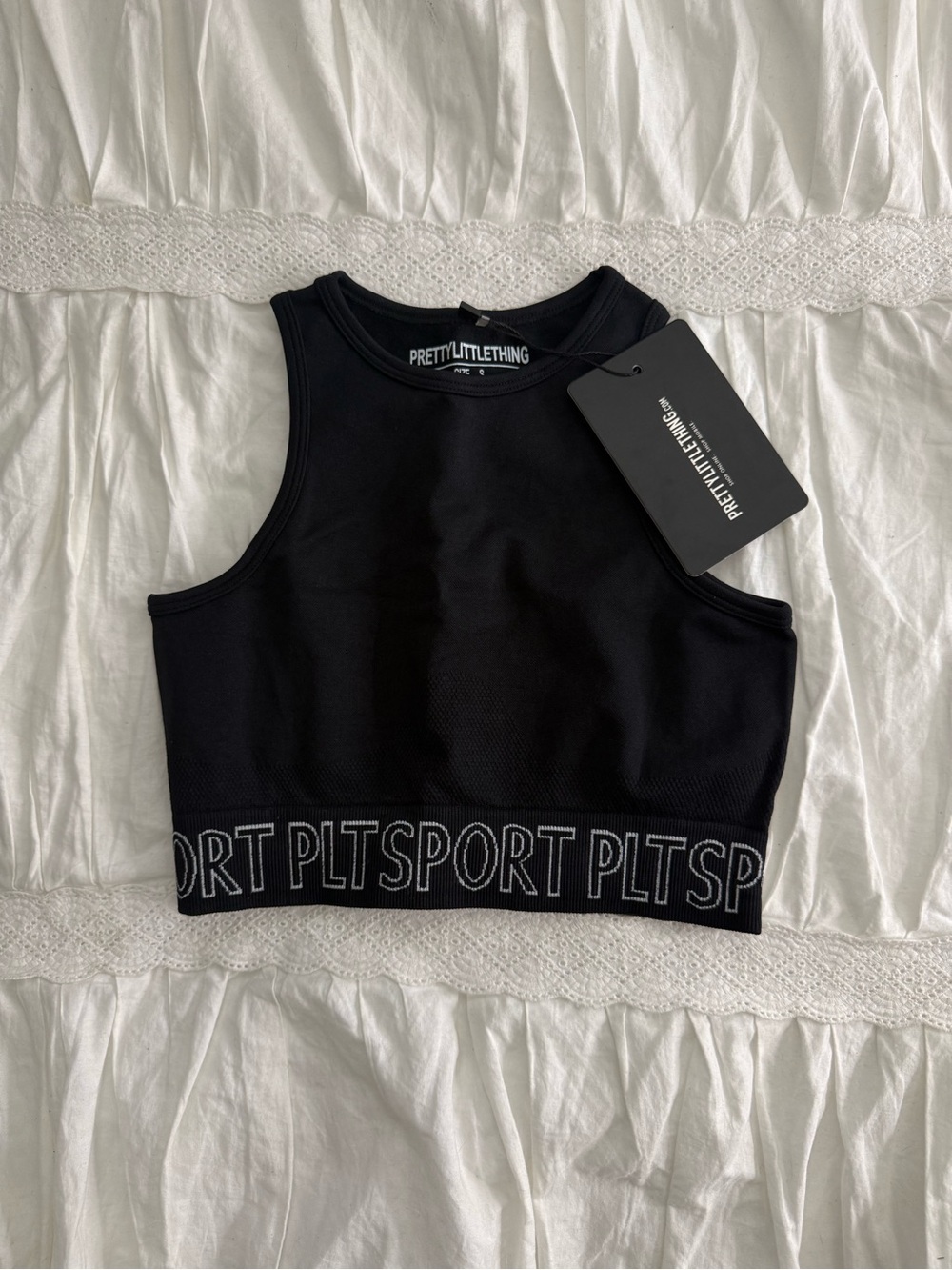 PrettyLittleThing Black PLT Sport Crop Tank